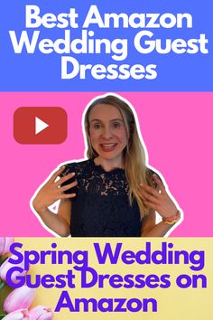 Woman in a lace dress with title of "Best Amazon Wedding Guest Dresses" and "Spring Wedding Guest Dresses on Amazon"