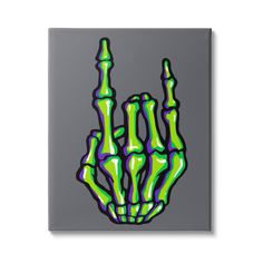 a green and purple hand on a gray background