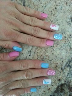 Pink And Blue Nails, Shower Nails, Baby Shower Nails, Foot Design, Girl Nails, Girls Nails, Gender Reveal