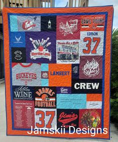 a quilt made to look like a baseball team jersey