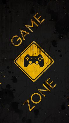 a yellow and black sign that says game zone with two video game controllers on it