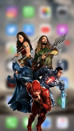 the justice league characters are depicted in this digital art style poster, which depicts them as superheros and villaines