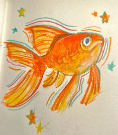 a drawing of a goldfish with stars on it's back and bottom part