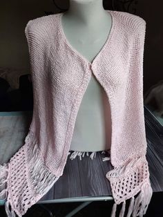 White and pink knitted long vest - stole. boho style size M length 97 cm Be yourself and wear what you like 🙂 P.s. your orders are important for us, because All money from sales ate going to keeping Birds from store http://etsy.com/shop/ChuchasDreamcatcher  Thank you and be happy ❤️ Bohemian Knit Beach Vest, Bohemian Knit Shawl, Bohemian Sweater Vest For Beach, White Bohemian Sweater Vest For Spring, Pink Knitted Sweater Vest For Spring, Bohemian Sleeveless Summer Cardigan, Pink Bohemian Cotton Cardigan, Sleeveless Bohemian Summer Cardigan, Bohemian Knit Sleeveless Vest