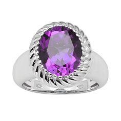 Rhodium plating provides a lasting shine. Details:  5/8-in. width Rhodium-plated sterling silver  Size: 7. Color: Purple. Gender: female. Age Group: adult. Oval Amethyst Sterling Silver Ring For Formal Occasions, Oval Purple Gemstones, Fine Jewelry Amethyst Ring In Sterling Silver Oval Shape, Oval Amethyst Ring With Gemstone Accents In Sterling Silver, Oval Amethyst Ring In Sterling Silver, Polished Amethyst Ring For Anniversary, Polished Amethyst Anniversary Ring, Oval Amethyst Ring With Polished Finish, Oval Amethyst Ring With Center Stone