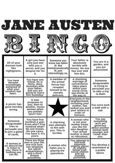 a black and white poster with the words jane austen b'n c on it