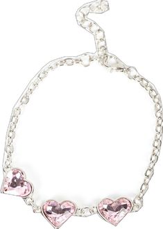 Adjustable Silver Heart Cut Bracelet, Adjustable Heart-shaped Crystal Bracelet, Adjustable Crystal Heart Bracelet For Party, Elegant Pink Metal Crystal Bracelet, Trendy Silver Charm Bracelet With Heart Beads, Pink Adjustable Chain Bracelet, Heart-shaped Crystal Bracelets For Valentine's Day, Nickel-free Pink Heart Cut Jewelry, Valentine's Day Adjustable Silver Heart Bracelet