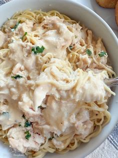 Angel Chicken is a comforting, creamy pasta dish that’s a breeze to prepare. This tender chicken in a delectably rich sauce mixed with angel hair is sure to please even the pickiest eaters, and is perfect for a weeknight dinner or a potluck. Plus it freezes beautifully!