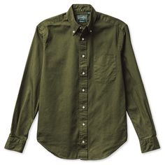 Gitman Vintage Olive Overdye Oxford Shirt Back In 1978, Oxford Shirt Men, Gitman Vintage, Mens Button Up, Vintage Crafts, Designer Clothes For Men, Oxford Shirt, Button Down Collar, Chambray