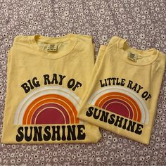 two shirts that say, big ray of sunshine and little ray of sunshine