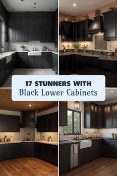 Explore 4 inspiring images of kitchens featuring stylish black lower cabinets, showcasing modern and elegant decor elements that match any design theme.