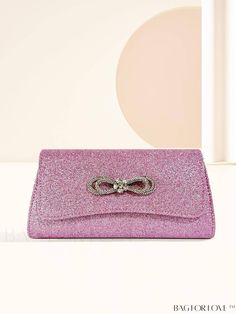 BagForLove - Glamorous Party Envelope Bag with Glitter Bow Decoration Glitter Envelopes, Pink Details, Glamorous Party, Rhinestone Bow, Envelope Bag, Glitter Bow, Word Wrap, Chain Bag, Square Bag