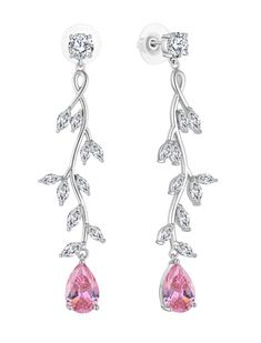 PRICES MAY VARY. High Quality: High-quality grade cubic zirconia with 8×12mm created pink tourmaline birthstones, delicate with high-polished technology. Lead-free, Nickel-free, provide you with a special visual. Unique Design: Dainty long teargrop dangle design for wedding earrings, shaped like leafs. These're the perfect earrings that will enhance your outfits. Size: Earrings weigh 12.44 g per pair and have a total length of 66 mm (2.6 inches). Our earrings are fashionable and modern, and they Dark Pink Earrings, Teardrop Earrings Wedding, Earrings For Wedding, Design For Wedding, Mother's Day Jewelry, Dangle Earrings Wedding, Cubic Zirconia Earrings, Birthstone Earring, Zirconia Earrings