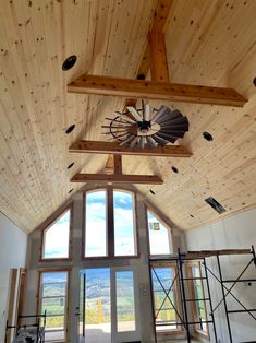 Copper Vein Windmill Ceiling Fan the Patriot Fan - Etsy Cabin Chandelier, Cabin Livingroom, Ceiling Colors, Vaulted Ceiling Beams, Ceiling Beams Living Room, Windmill Ceiling Fan, Beams Living Room, Rustic Ceiling Fan, Shiplap Ceiling