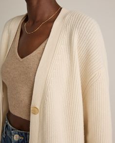 Our cashmere boyfriend cardigan perfectly blends comfort and style. Crafted from irresistibly soft Grade-A Mongolian cashmere, it's now smoother, more durable, and more substantial than ever. We've refined the fit to be true to size, thanks to your feedback. With allover fisherman rib detailing, it brings a subtle coastal charm. Explore what makes it special and how to care for it in our Cashmere 101 guide. Also offered in sizes 1X-3X.  | Quince | Women's Mongolian Cashmere OverSized Boyfriend C Oversized Cashmere Sweater For Daywear, Oversized Cashmere Sweater Coat For Loungewear, Everyday Cashmere Outerwear, Chic Oversized Cardigan For Everyday, Chic Oversized Everyday Cardigan, Relaxed Fit Cashmere Cardigan For Loungewear, Everyday Relaxed Fit Cashmere Cardigan, Oversized Sweater Coat With Soft Texture, Everyday Soft Knit Relaxed Fit Cardigan