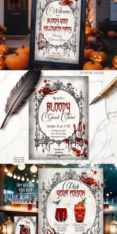 halloween party flyer with pumpkins and candles