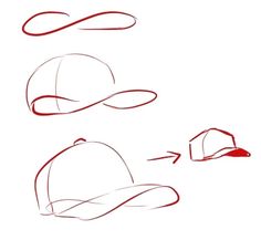 three hats with different shapes and sizes are shown in red ink on a white background