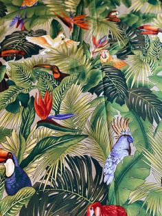 "This is a really fun vintage fabric.  Colorful Tropical birds.  It is in good vintage condition and is a cotton.  Measures 43\" wide by 1 yard. Have a bit more of this one so please convo me if you are interested in purchasing additional yardage." Jungle Trees, Jungle Tree, Tropical Birds, Vintage Fabric, Parrot, Birds, Music Clothes, Fabric