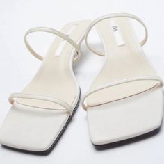 New With Tags Zara Slingback Sandals For Summer Party, Zara Open Toe Slingback Sandals For Spring, Zara Low Heel Sandals For Spring, White Square Toe Slingback Sandals For Spring, Zara Low Heel Heels For Summer, Zara High Heel Slingback Sandals For Summer, Elegant Zara Slingback Sandals For Summer, Cream Square Toe Sandals For Spring, Chic Cream Zara Sandals