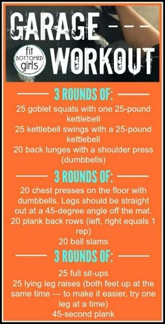 an orange and black poster with instructions for garage workout