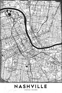 the nashville map in black and white