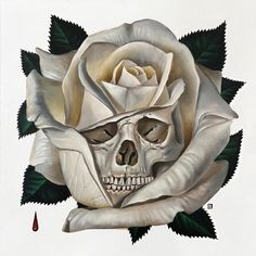 a white rose with a skull in the middle