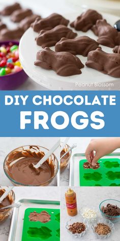 chocolate frosted frogs are being made and put on trays for the kids to eat