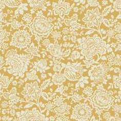 a yellow and white floral wallpaper pattern