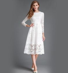 Crafted with intricate lace fabric, this European-American inspired maxi dress features a classic round neckline, conventional sleeves, and a grand full skirt that brings a graceful air to any ensemble. Collage and splicing techniques create a sleek and stylish look. Size information: size： S, M, L, XL, XXL Elegant Lace Trim Fit And Flare Dress, Elegant Fit And Flare Lace Dress With Lace Trim, Elegant Lace Midi Dress Fit And Flare, Elegant Fit And Flare Midi Lace Dress, Elegant Fit And Flare Midi Length Lace Dress, Elegant Fit And Flare Lace Midi Dress, Elegant Lace Fit And Flare Midi Dress, Lace Fit And Flare Midi Dress For Wedding, White A-line Lace Dress With Lace Patchwork