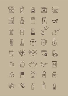 coffee icons are shown in black and white on a light brown background with the words, i