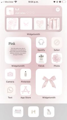 an iphone screen with pink and white icons on the bottom right corner, along with text that reads i love pink