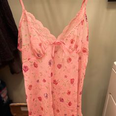 Like New! Washed But Never Worn Lace Sleepwear With Floral Print For Loungewear, Feminine Lace Sleepwear For Spring, Sheer Spring Sleepwear, Spring Lace Sleepwear For Pajama Party, Spring Sheer Sleepwear For Pajama Party, Casual Lace Sleepwear For Spring, Spring Sheer Camisole Sleepwear, Pink Sheer Sleepwear For Summer, Sheer Pink Sleepwear For Summer