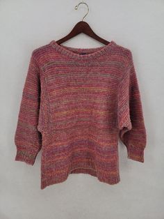 Southern Garments Womens Multicolor Rainbow Hand Knit Pullover Sweater Size S/M | eBay Casual Multicolor Knit Top For Winter, Pink Knitted Top For Fall, Pink Knit Top For Winter, Winter Pink Knit Tops, Multicolor Crew Neck Knit Top For Fall, Multicolor Crew Neck Sweater For Winter, Multicolor Knit Top For Fall, Pink Knit Winter Top, Fall Multicolor Crew Neck Knit Top