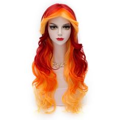 PRICES MAY VARY. 【Beautiful&Lifelike】: The wig's vibrant color can bring you more charm and more confidence. And hair Wig is incredibly soft and smooth, mimicking the texture of real hair with high accuracy, which is very comfortable when you wear. 【Free to Restyle】: Different from other traditional wigs, MQ high quality heat resistant wig can be permed and straightened (Under 356℉ / 180℃) . You can restyle your hair as you want. 【Hair Concerns Solved】: With MQ costume wig, you can easily addres Red And Orange Hair Color, Harajuku Costume, Red And Orange Hair, Orange Hair Color, Scene Wig, Ombre Curly Hair, Hair Layered, Anime Wigs, Green Wig