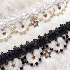 Fabric Material: LaceColor: Black. White Ethereal Jewelry, Diy Choker, White Necklace, Beaded Choker Necklace, Fantasy Jewelry, Bead Jewellery, Beaded Choker, Pretty Jewellery, Jewelry Inspo