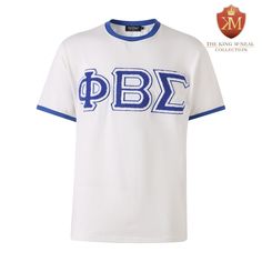 White shirt Chenille embroidered logo True to size Sporty Long Sleeve T-shirt With Letter Embroidery, Collegiate Long Sleeve T-shirt With Letter Embroidery, White Embroidered Logo T-shirt For Sports, Sporty Long Sleeve T-shirt With Embroidered Logo, Luxury Blue T-shirt With Embroidered Logo, Phi Beta Sigma, White Shirt, ? Logo, T Shirt