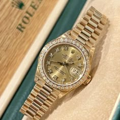 Rolex Lady-Datejust 69178 Automatic 26mm Champagne Yellow gold - Watch with original box - 2135 - 10ATM - Sapphire crystal - 1990 Rolex Watches Women Gold, Gold Rolex Women, Champagne Jewelry, Rolex Lady Datejust, Gold Diamond Watches, Rolex Women