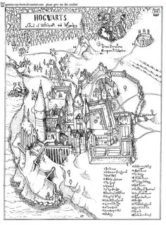 a drawing of hogwart's castle from the harry potters book, by j k rowley