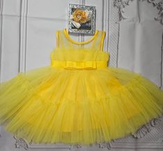 Yellow toddler girl dress, Toddler girl baby dress with headband Cute Yellow Tutu Dress For Dress-up, Yellow Princess Dress For Spring Dress-up, Cute Yellow Tutu Dress For Spring, Yellow Tulle Tutu Dress For Spring, Summer Tulle Princess Dress For Birthday, Summer Tulle Dress For Birthday, Spring Yellow Tulle Tutu Dress, Fitted Yellow Princess Dress For Summer, Cute Yellow Tutu Dress For Party