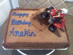 a birthday cake with a tractor on it