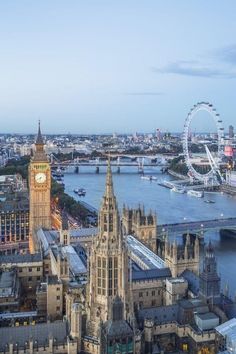 an aerial view of big ben and the london eye