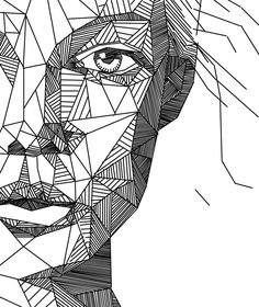 a black and white drawing of a man's face with geometric lines on it