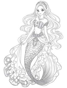 a drawing of a mermaid with long hair