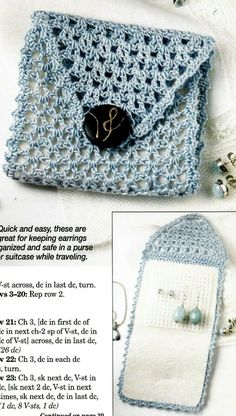 a crocheted purse with a button on the front and side is featured in an article