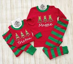 Kids Green/Red Christmas Pajamas. They are snug fitting and soft for safety and comfort. Made with 95%cotton and 5% spandex. Available in 2 embroidery/applique styles: Christmas tree with star or Christmas with bow. Care instruction: Machine wash cold and dry in low heat or line dry is recommended. Our processing time is 2 weeks. Orders placed on the weekend will be shipped on the following Monday after 2 weeks turnaround time. If you need your order by a certain date please message us before ordering. Family Matching Christmas Cotton Sets, Christmas Cotton Sets, Christmas Cotton Home Sets, Holiday Cotton Sets For Pajama Party, Christmas Cotton Sets For Festive Occasion, Holiday Cotton Loungewear Sets, Cotton Long Sleeve Sets For Holiday, Embroidered Long Sleeve Loungewear Sets, Fitted Christmas Sleepwear For Loungewear