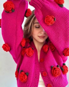 🌸If you want a gift for your mother and girlfriend, this and other products on my page are carefully prepared for you. 🌸For you, my products are carefully prepared from first quality materials, I offer you the best quality materials that will warm you up in winter. My cardigans, which are generally in crop style, are prepared in the color and model you want, if you want a special color, contact me.😊 🌸 You can contact us for anything you want to personalize  🌸For a safer delivery, please wri Handmade Pink Sweater For Spring, Handmade Pink Cardigan For Fall, Handmade Pink Cardigan For Spring, Casual Handmade Pink Cardigan, Crochet Tulip Cardigan, Spring Pink Acrylic Cardigan, Crochet Valentines Cardigan, Puff Flower Crochet Cardigan, Puffy Flower Cardigan