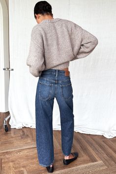 The Barrel Jean is a new wide leg and an updated denim trouser. It sits lower on the waist with loose fit through the legs and taper from the knee down the side seams curve towards the front and create a slight curved, slouchy leg barrel silhouette with Vintage work wear front pockets and curved back pockets. Wash: A dark indigo vintage wash, in premium non-stretch 100% cotton Italian denim Button and zipper closure Made in the USA Size 27: Waist 29 3/4 Front rise 11 1/2” Leg opening 17 ” Inseam Embroidered Shirt Dress, Emerson Fry, Voile Dress, Vintage Indigo, Curved Back, Dark Indigo, Denim Shoes, White Shirt Dress, Denim Trousers