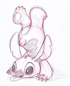 a drawing of a cartoon character holding onto a stuffed animal