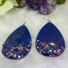 blue abd purple Teardrop Earrings - Mamota Creative Blue Teardrop Resin Jewelry, Handmade Teardrop Resin Earrings, Handmade Resin Teardrop Earrings, Unique Teardrop Resin Earrings, Blue Resin Teardrop Earrings, Resin Teardrop Earrings For Gifts, Multicolor Teardrop Resin Earrings, Multicolor Resin Teardrop Earrings, Handmade Teardrop Earrings For Party