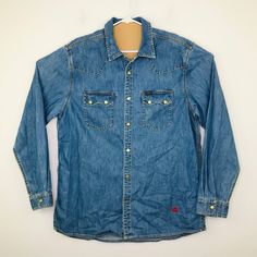 Approximate Measurements: Length 29.5 In., Width 19.5 In. (Armpit To Armpit). Blue Cotton Denim Jacket With Snap Buttons, Long Sleeve Medium Wash Denim Top For Streetwear, Casual Cotton Outerwear For Rodeo, Medium Wash Cotton Denim Top With Snap Buttons, Medium Wash Top With Button Closure For Streetwear, Denim Tops With Button Closure For Rodeo, Casual Denim Jacket For Spring Rodeo, Casual Denim Jacket For Rodeo Spring, Casual Denim Jacket For Rodeo In Spring